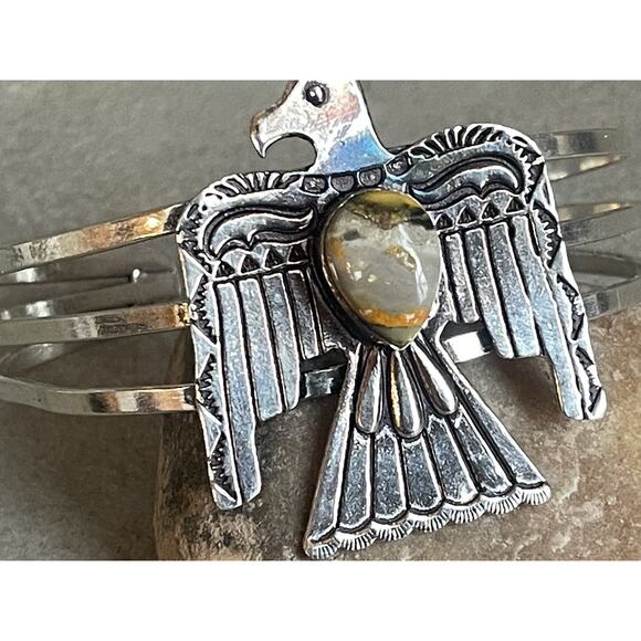 Bumblebee Jasper Thunderbird Cuff Bracelet, Fits Wrist Measure 6.5”-8” Southwest - Picture 3 of 9